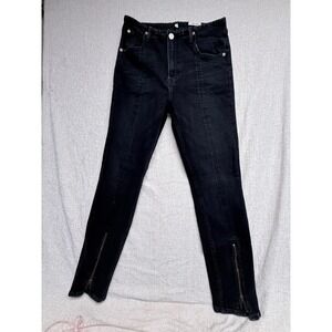 NOEND DENIM High Rise Skinny Jeans Black Pintuck Seam Ankle Zip Made in USA 30